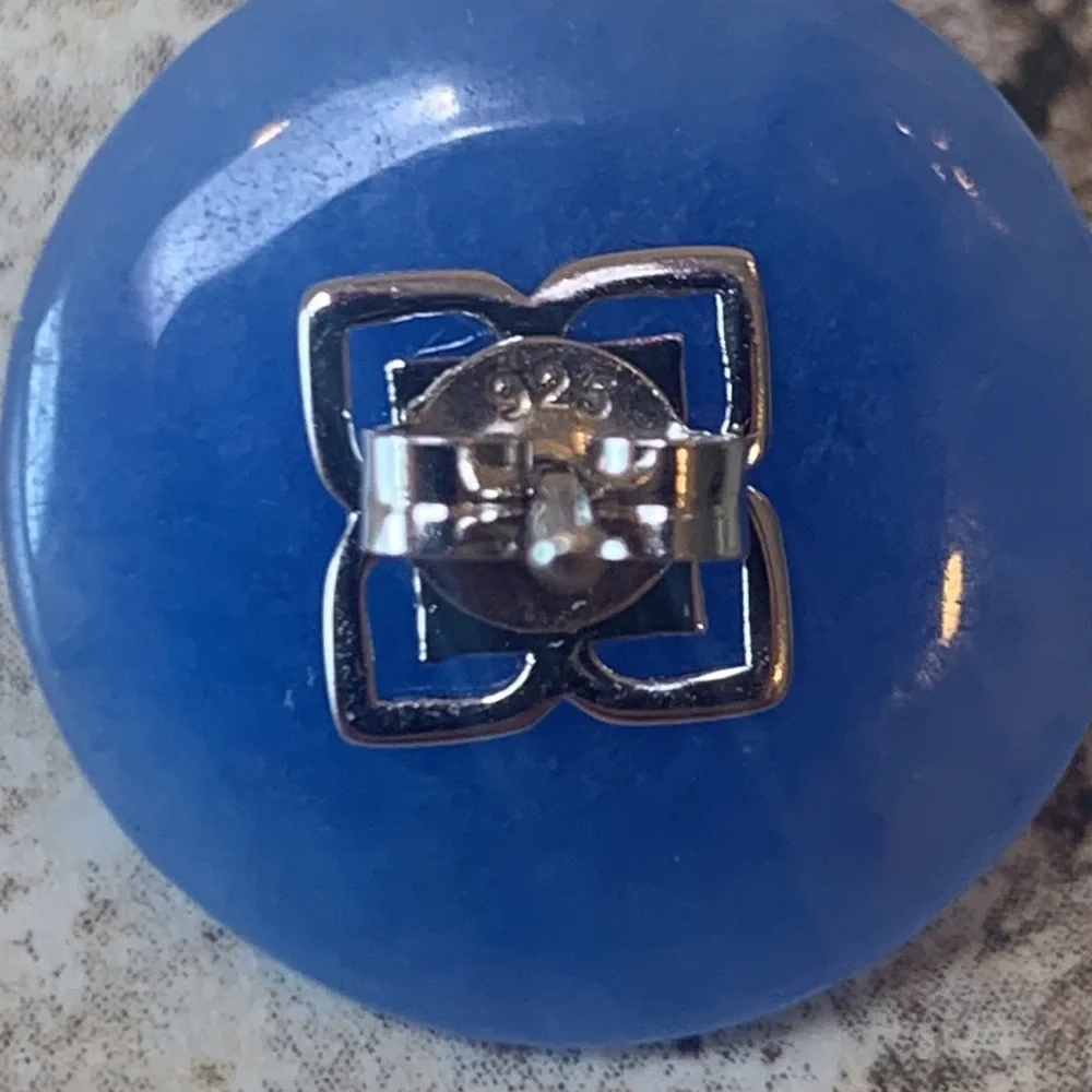 .925 Blue Jade Flower Stud Earrings floral Stud Sterling silver post earrings - Picture 9 of 9